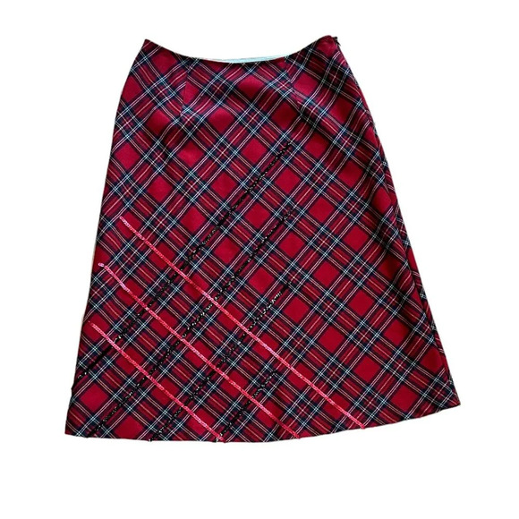 VINTAGE ANTHROPOLOGIE Plaid Midi Skirt with Sequin Details - 8 - Picture 1 of 12